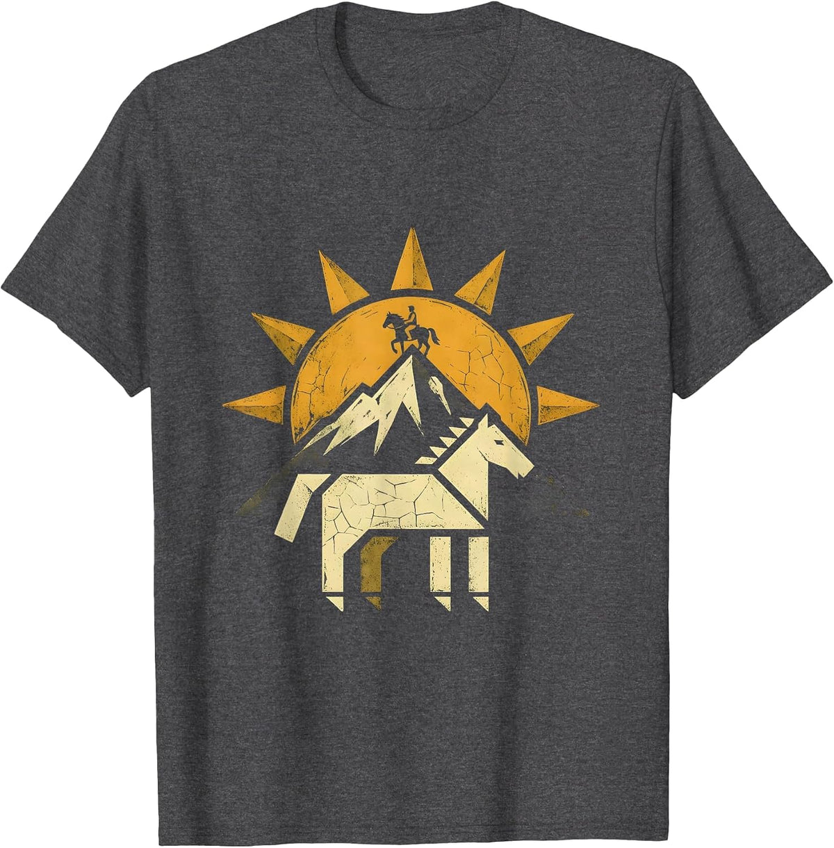 Lone Rider Sunset Horseback Freedom Design T-Shirt - Dark Heather Grey