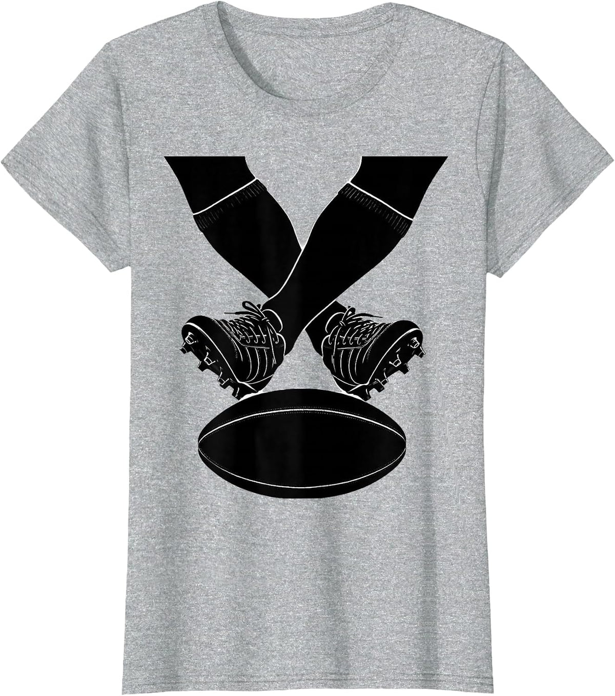 Crossed Rugby Boots and Ball Graphic Design T-Shirt - Heather Grey