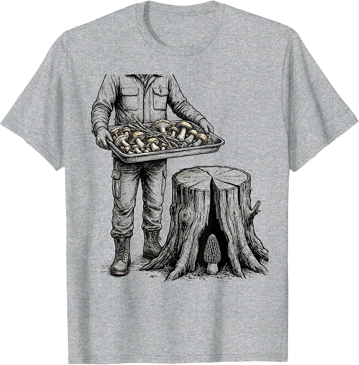 Men's Forager Mushroom Hunting Morel Hunter Humor Gift T-Shirt - Heather Grey