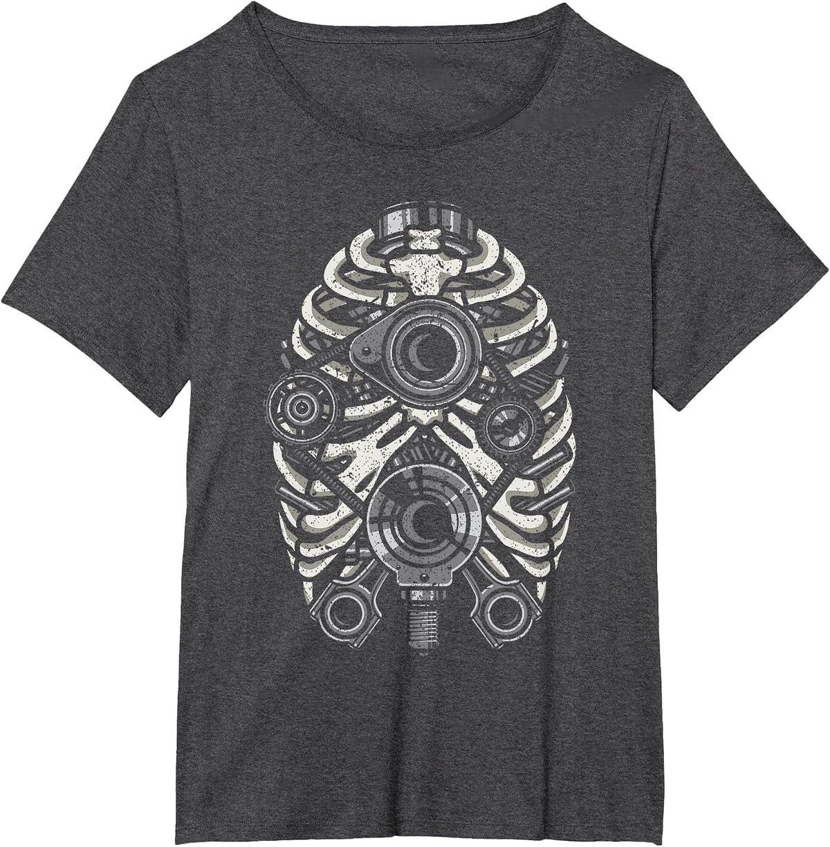 Machine Repair Mechanic Engineer Skeleton Rib Cage Engine T-Shirt - Dark Heather Grey