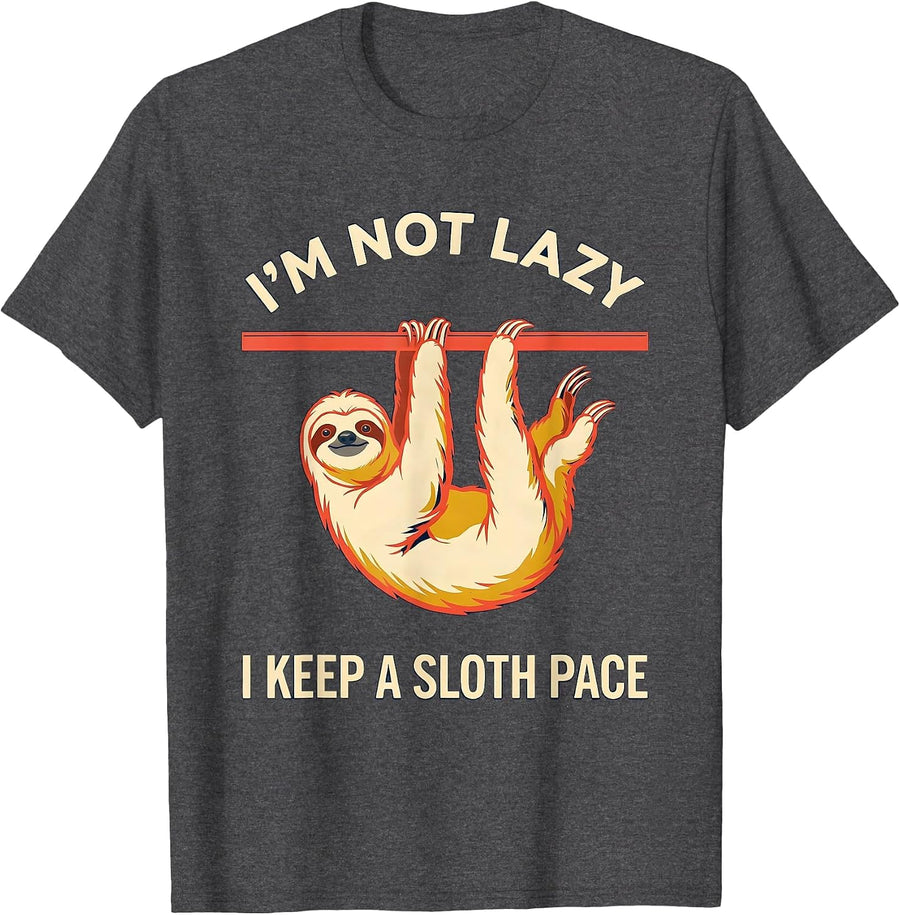 Men's I'm Not Lazy, I Keep A Sloth Pace Funny Sloth Lover Animal T-Shirt - Dark Heather Grey