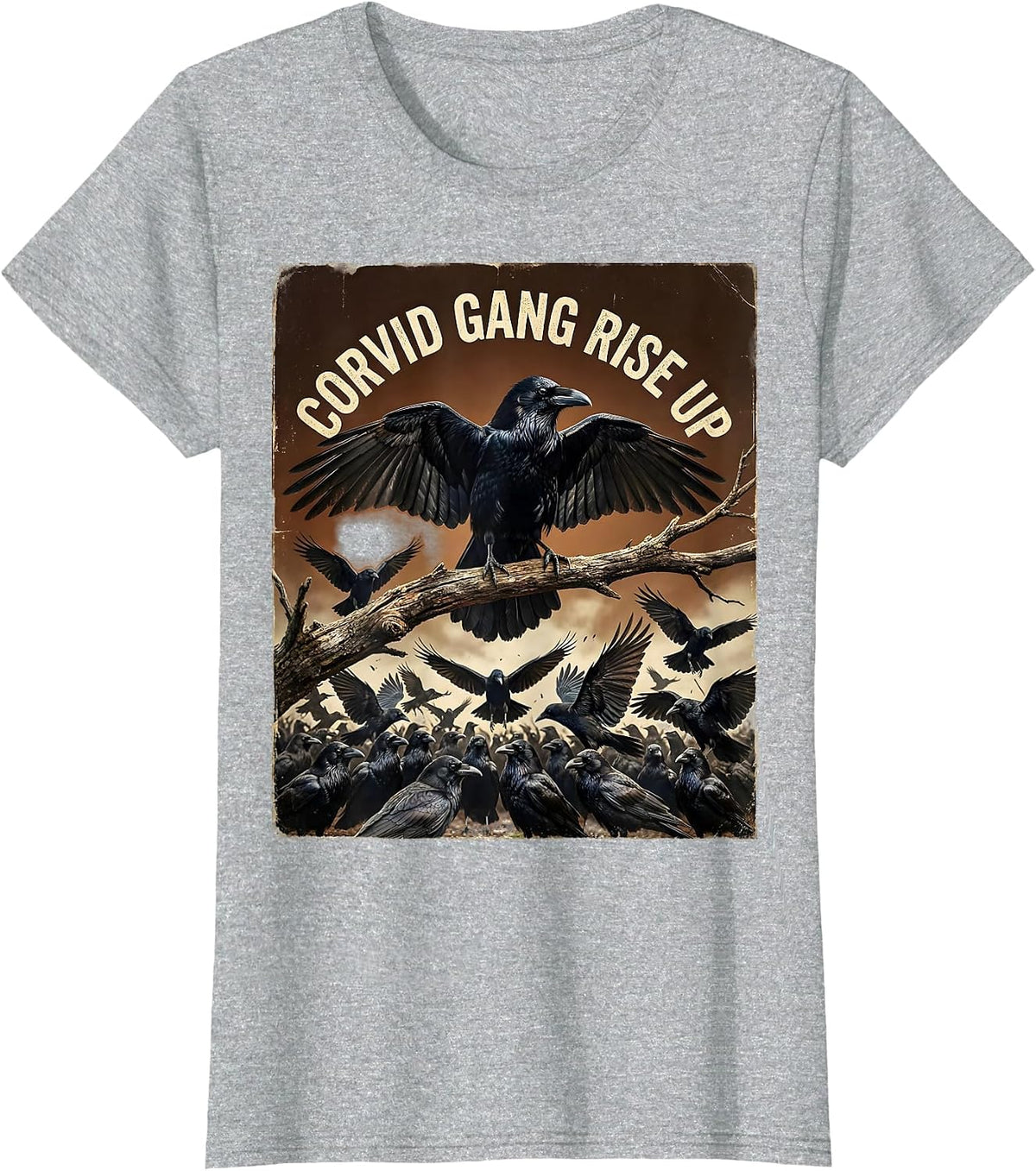Corvid Gang Rise Up Bird Lover Design T-Shirt - Heather Grey