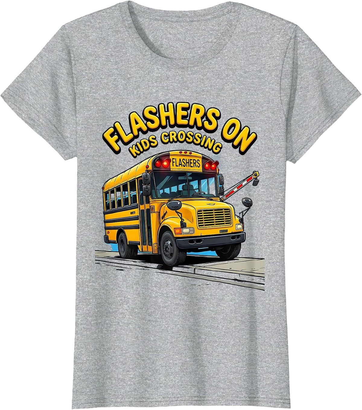 Women's Flashers On, Kids Crossing Funny School Bus Driver Halloween T-Shirt - Heather Grey