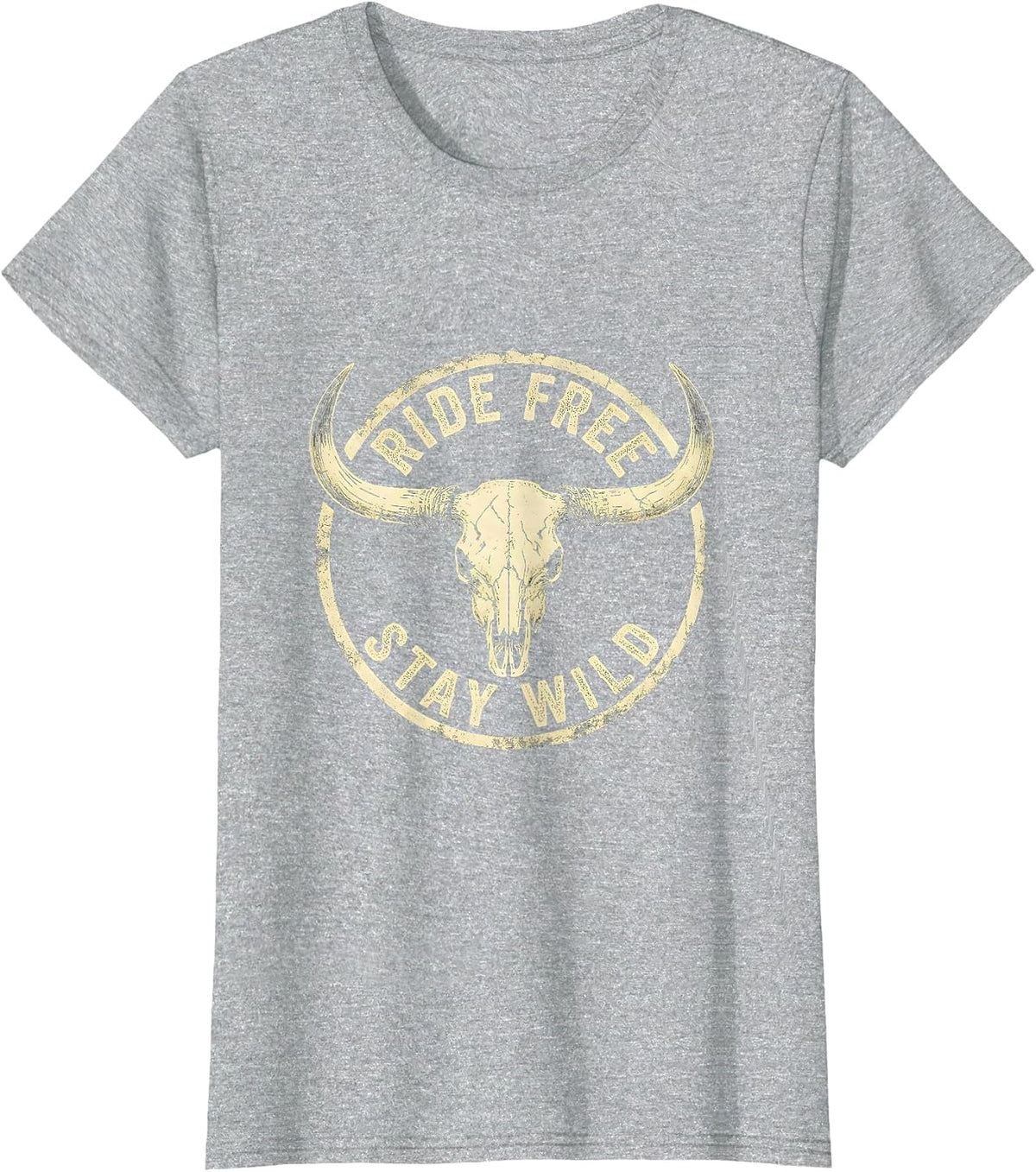 Ride Free Stay Wild Freedom Long Sleeve Design T-Shirt - Heather Grey