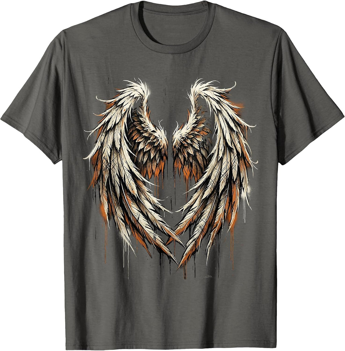 Grunge Torn Angel Wings Dirty Scratched Illustration T-Shirt - Asphalt Grey