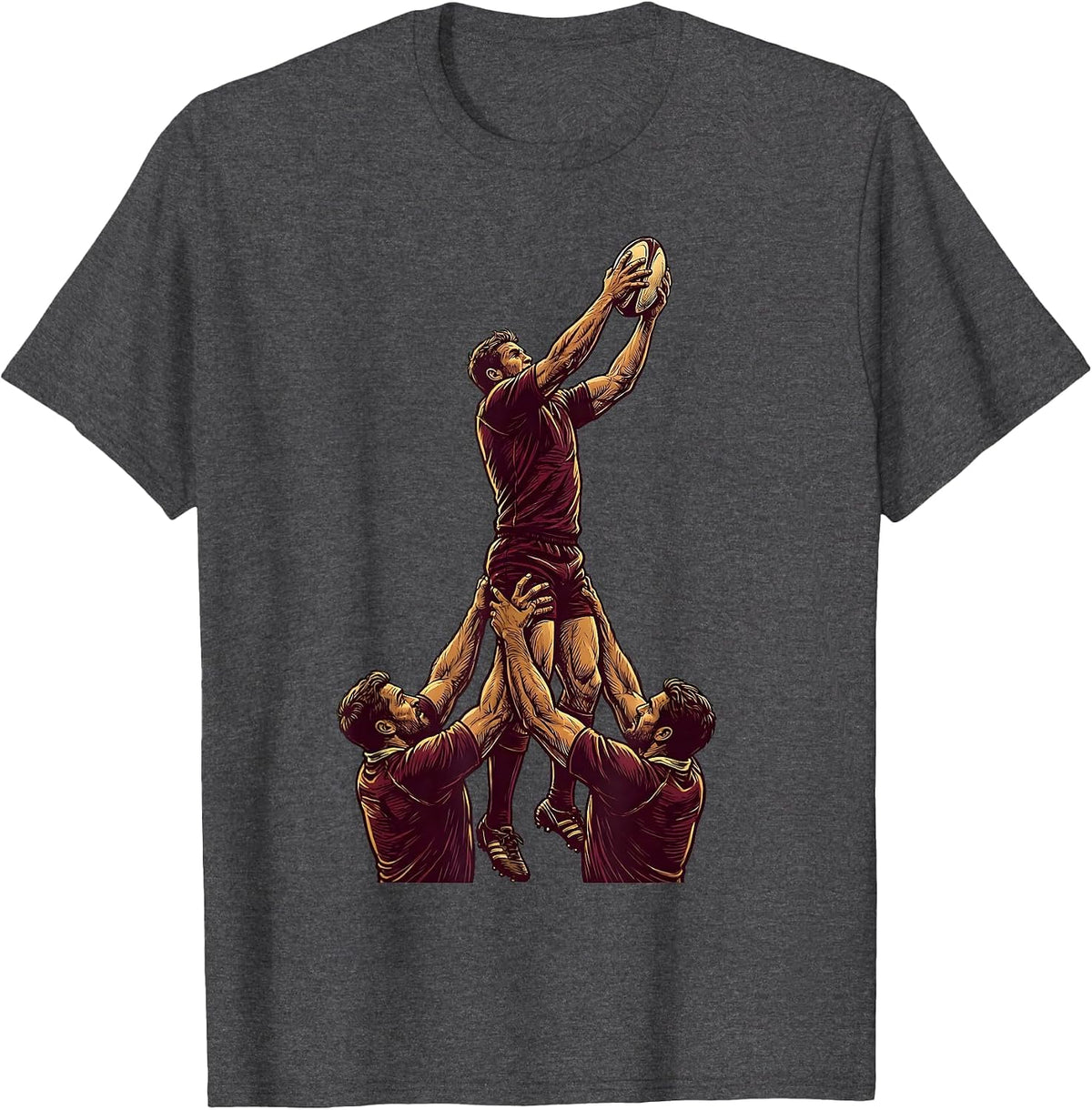 Rugby Lineout Lift Graphic Design T-Shirt - Dark Heather Grey