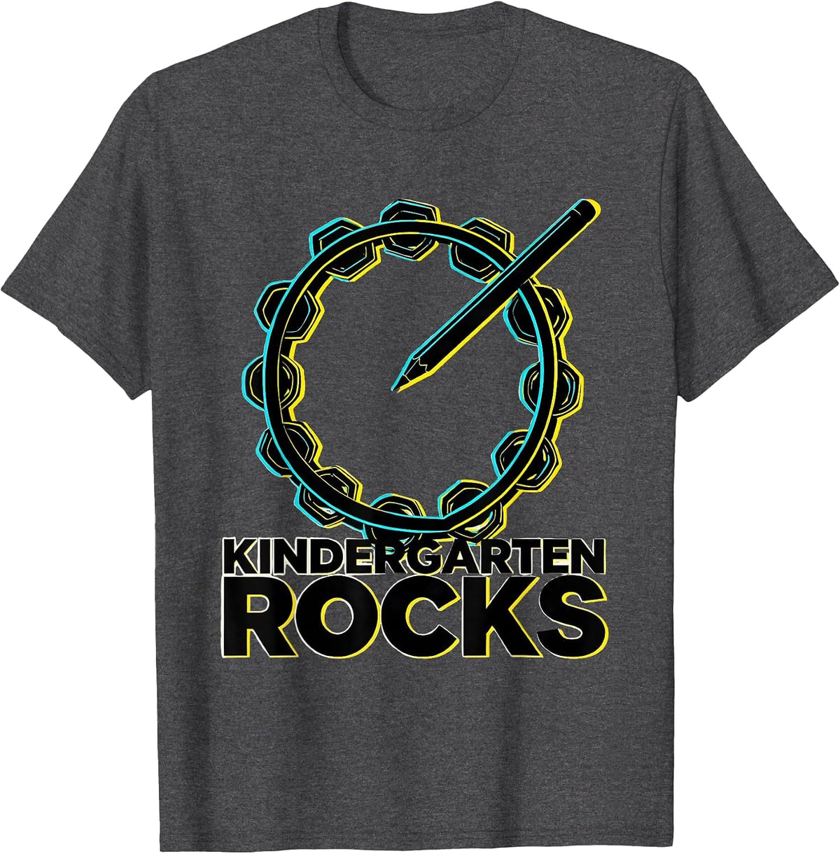 Kindergarten Rocks New Wave Retro Teacher First Day T-Shirt - Dark Heather Grey