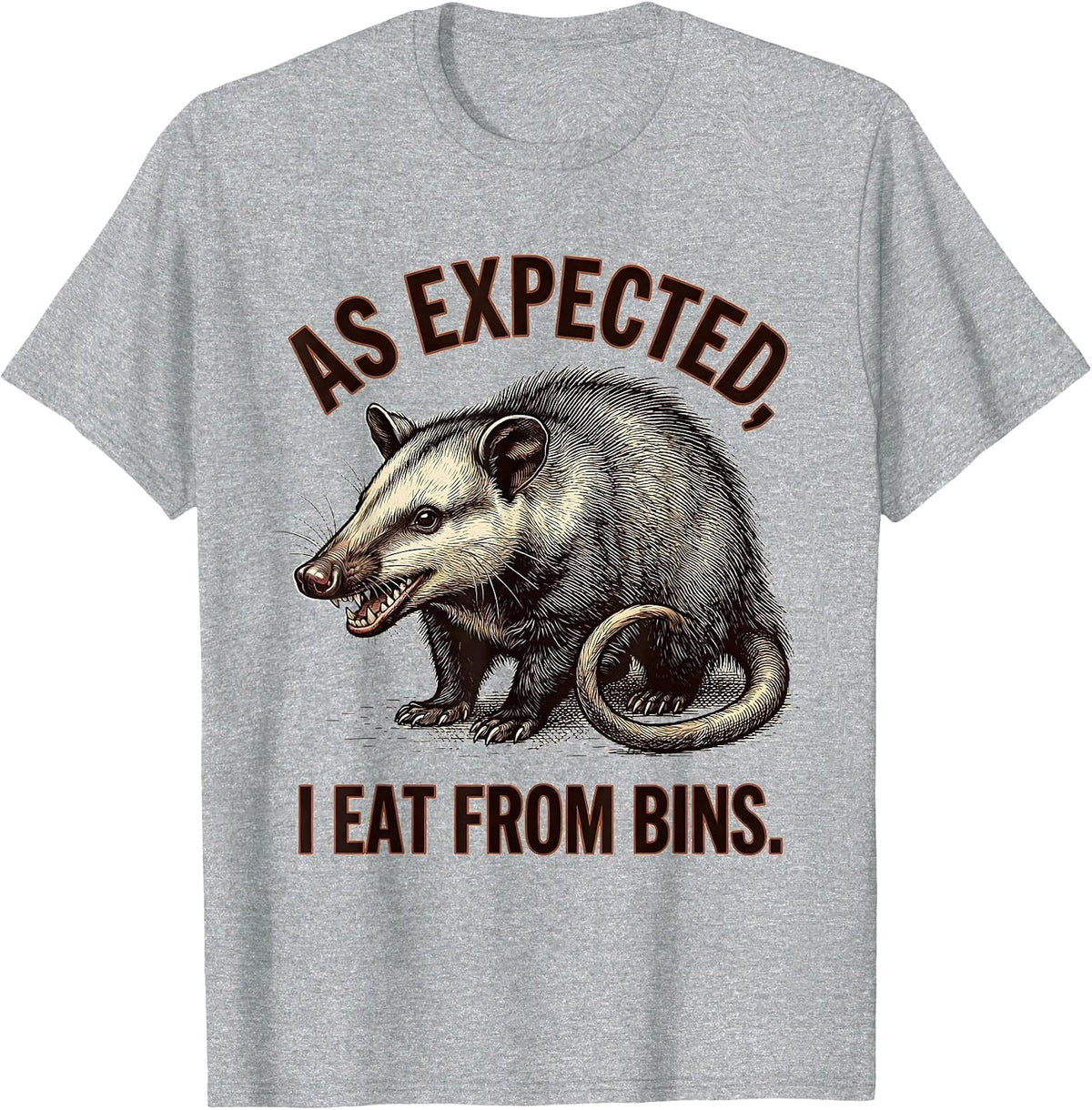 Men's As Expected I Eat From Bins Funny Opossum Meme Animal Lover T-Shirt - Heather Grey