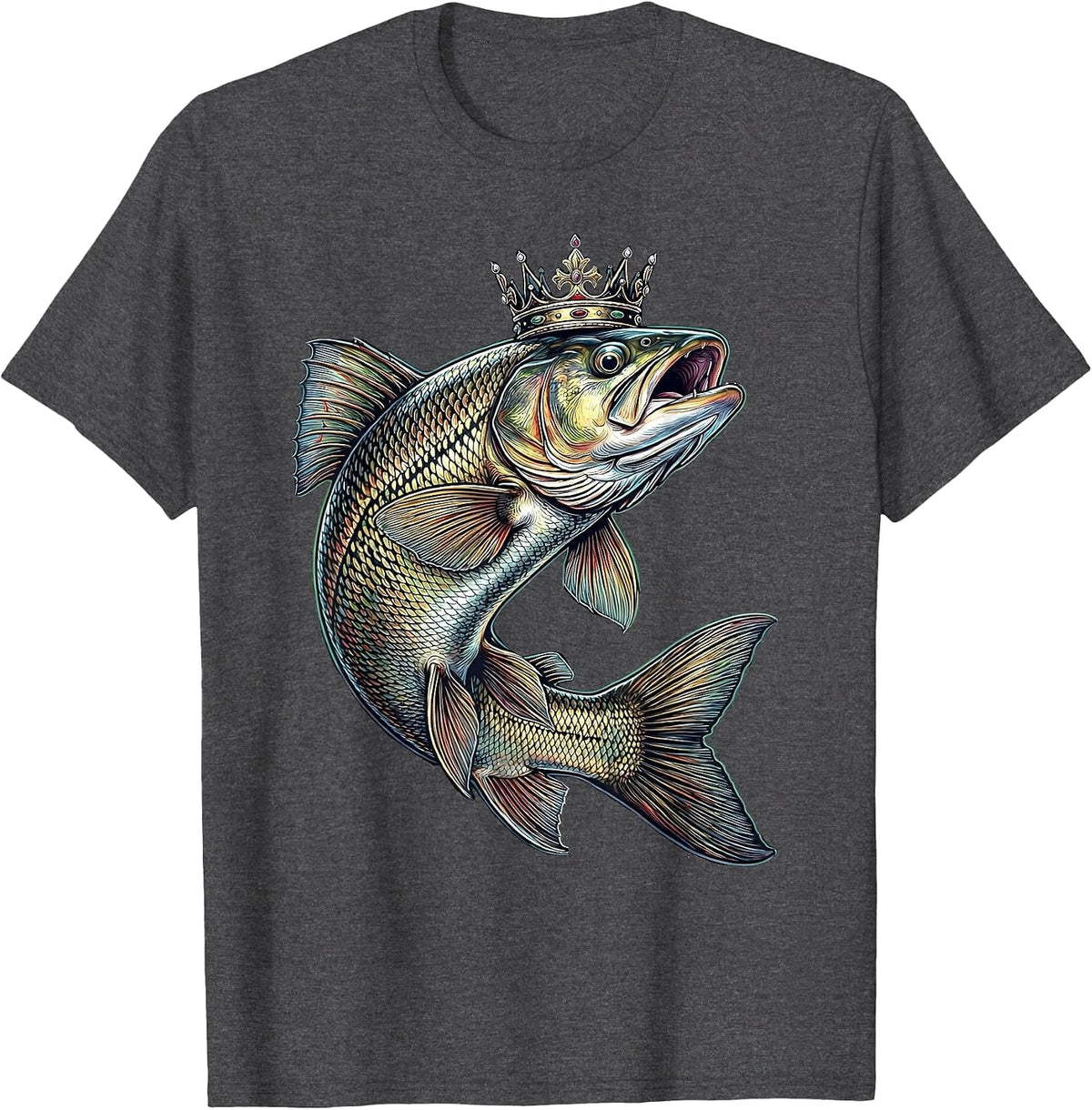 Trophy Trout Crown Fishing Illustration T-Shirt - Dark Heather Grey