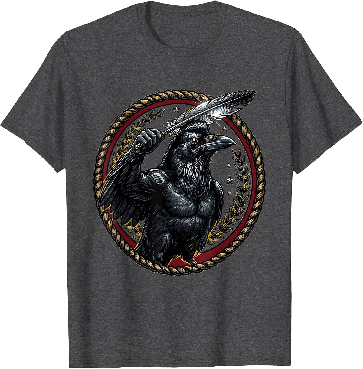 Cool Crow Slicking Back Feathers Switchblade Comb T-Shirt - Dark Heather Grey