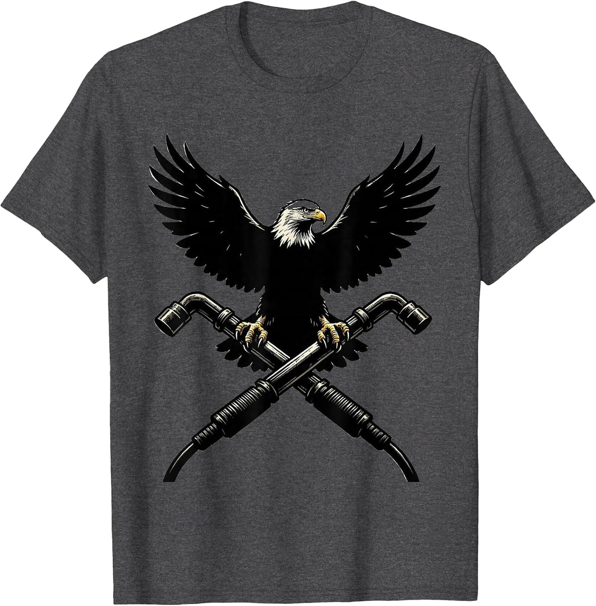 Eagle on Crossed Welding Torches Graphic Design T-Shirt - Dark Heather Grey