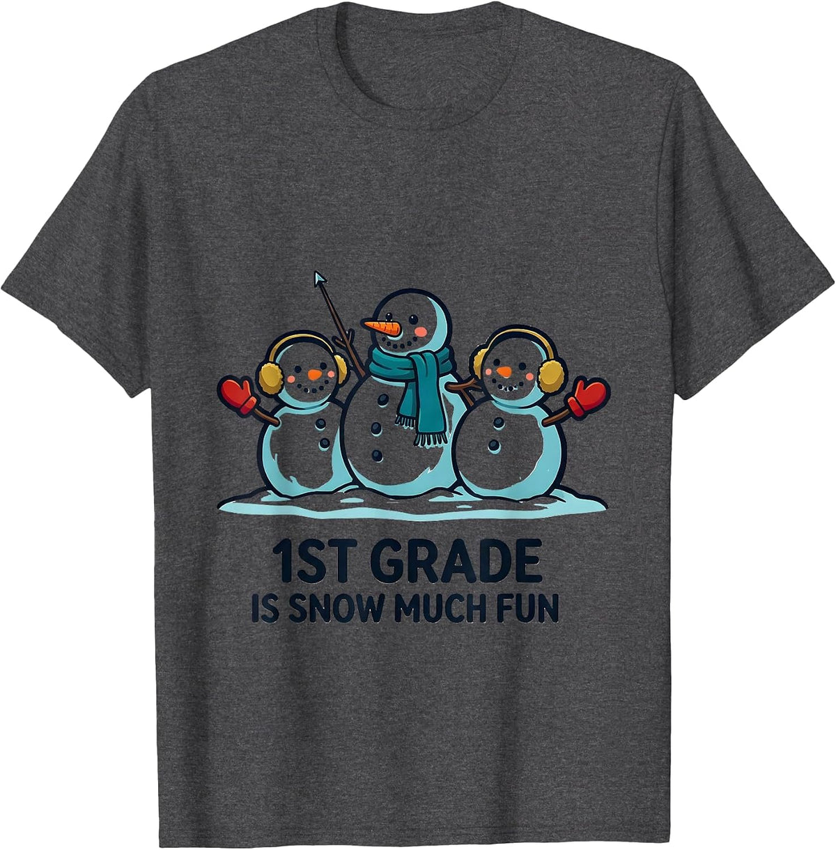 1st Grade Is Snow Much Fun Playful Teacher Christmas Pun T-Shirt - Dark Heather Grey