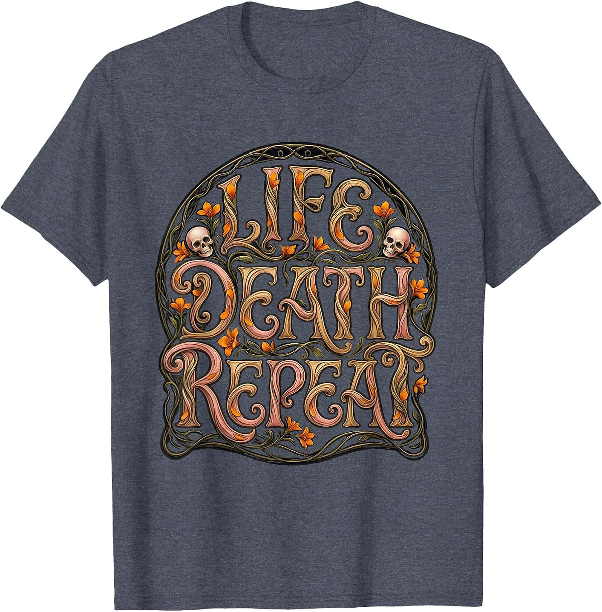 Dia de los Muertos Life Death Repeat Design T-Shirt - Heather Blue