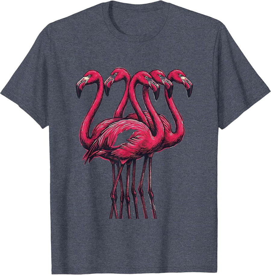 Pink Flamingo Linocut Bird Humor Family Matching T-Shirt - Heather Blue