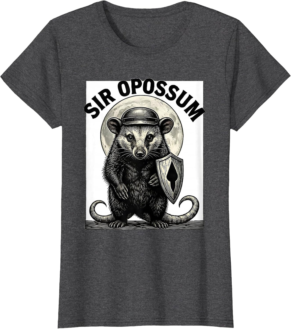 Women's Sir Opossum Whimsical Spooky Halloween Moon Novelty T-Shirt - Dark Heather Grey