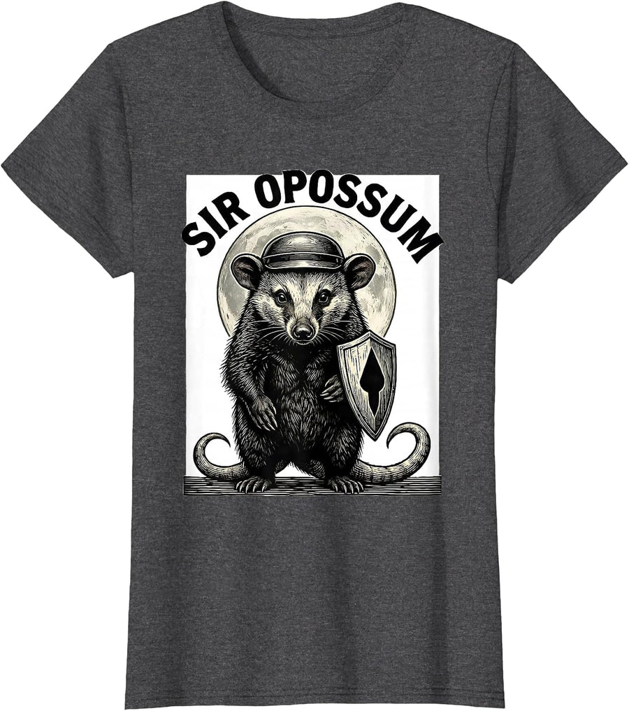 Women's Sir Opossum Whimsical Spooky Halloween Moon Novelty T-Shirt - Dark Heather Grey
