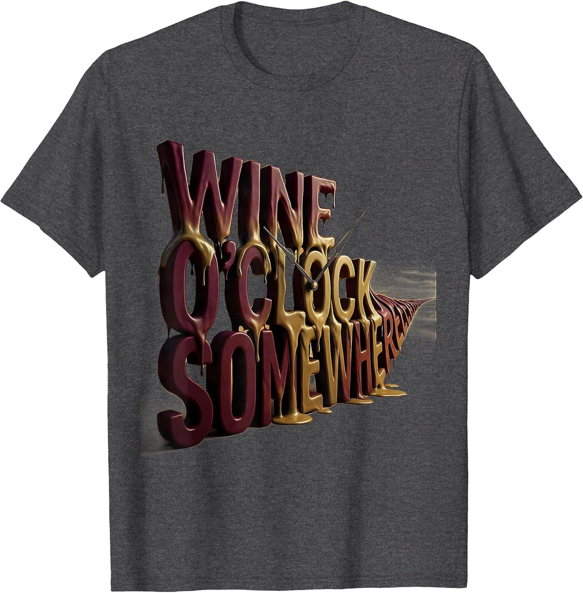 Wine O'Clock Somewhere Funny Wine Lover Design T-Shirt - Dark Heather Grey