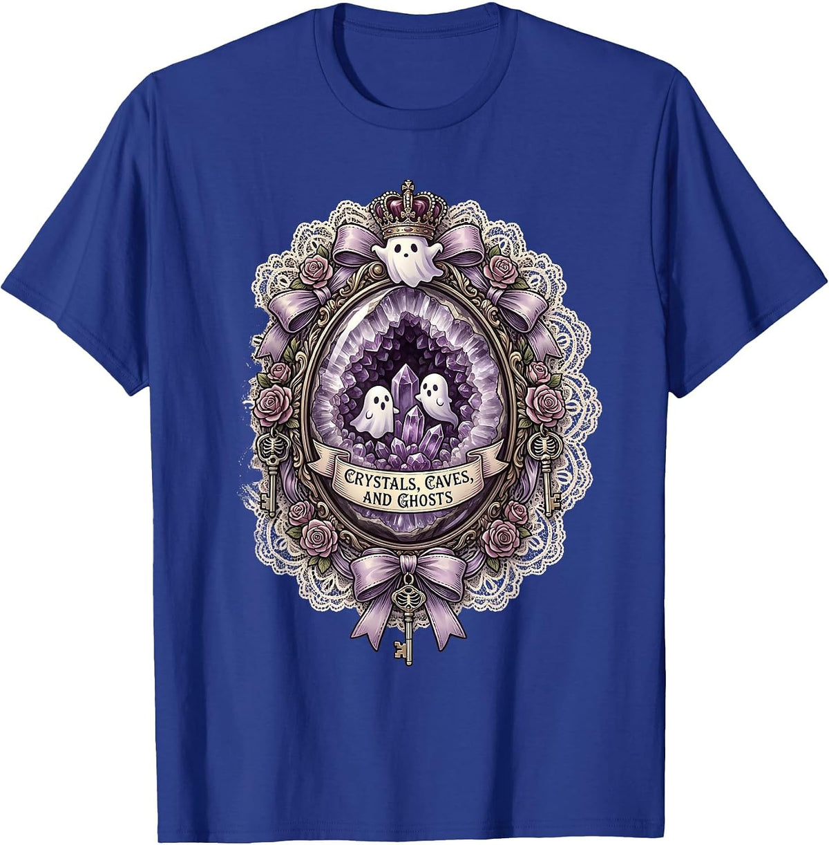 Halloween Ghost Cave Crystal Formation Design T-Shirt - Royal Blue