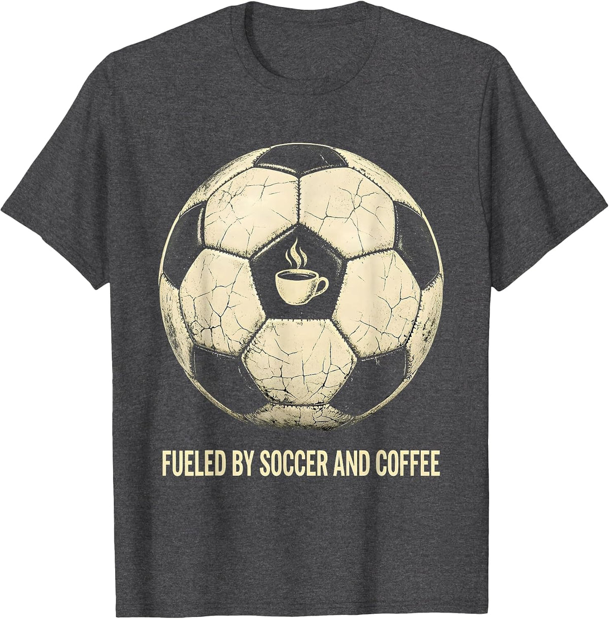 Men's Fueled by Soccer and Coffee Soccer Dad Design T-Shirt - Dark Heather Grey