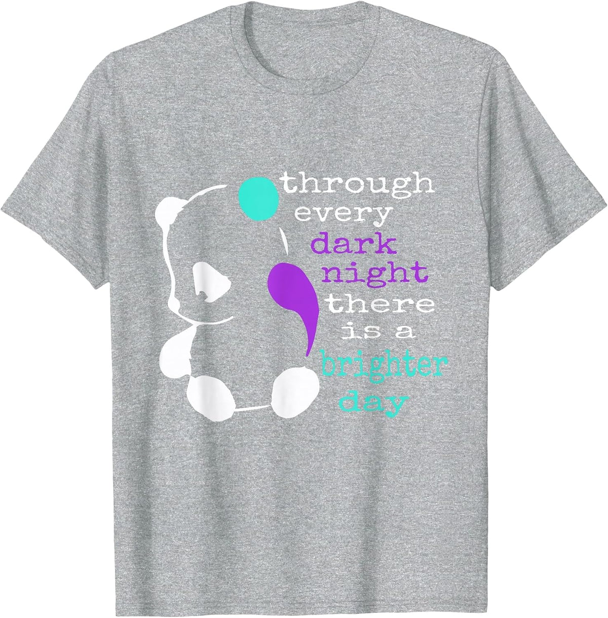 Panda Semicolon Suicide Prevention Awareness T-Shirt - Heather Grey