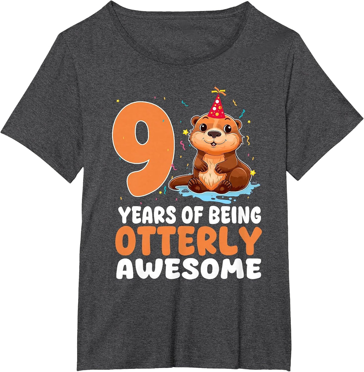 9 Years of Being Otterly Awesome 9th Birthday Otter Themed T-Shirt - Dark Heather Grey
