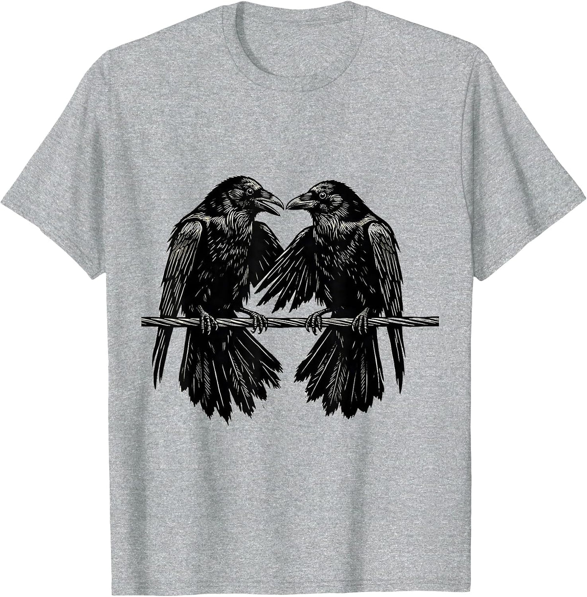 Men's Crow vs Crow Face-Off on a Wire Graphic T-Shirt - Heather Grey