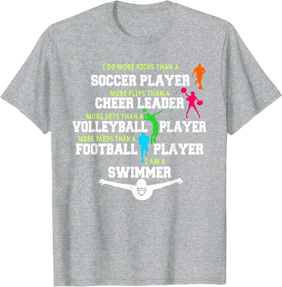 I Do More Kicks Than A Soccer Player Funny Swimmer Swimming T-Shirt - Heather Grey