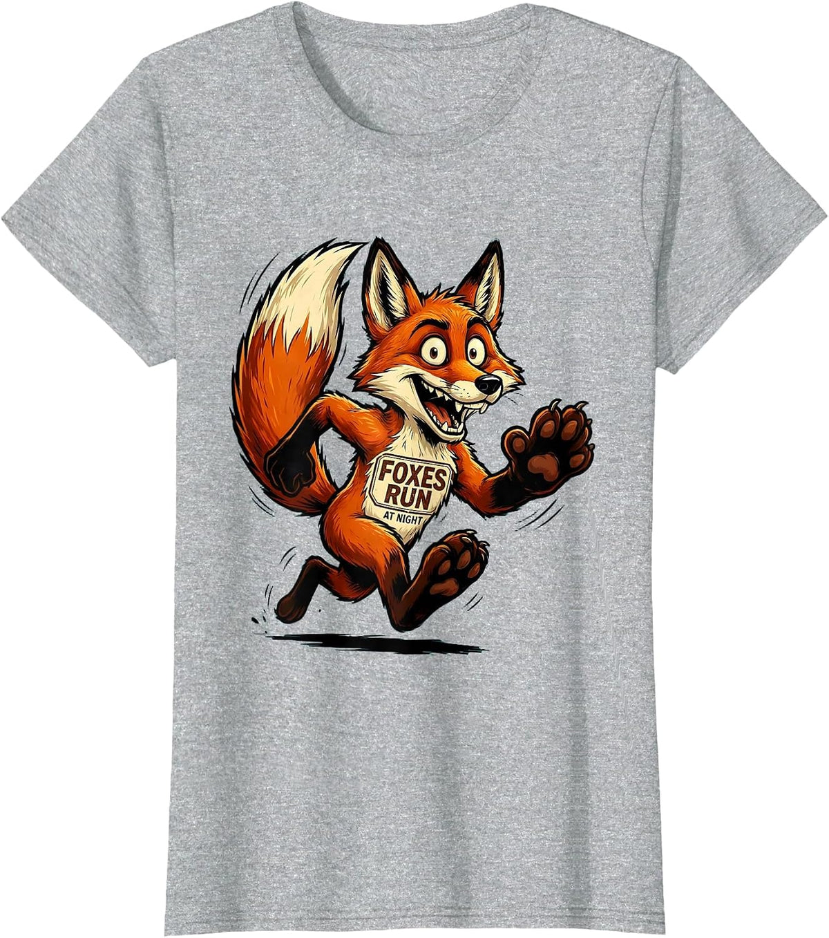 Foxes Run At Night Nocturnal Fox Design T-Shirt - Heather Grey