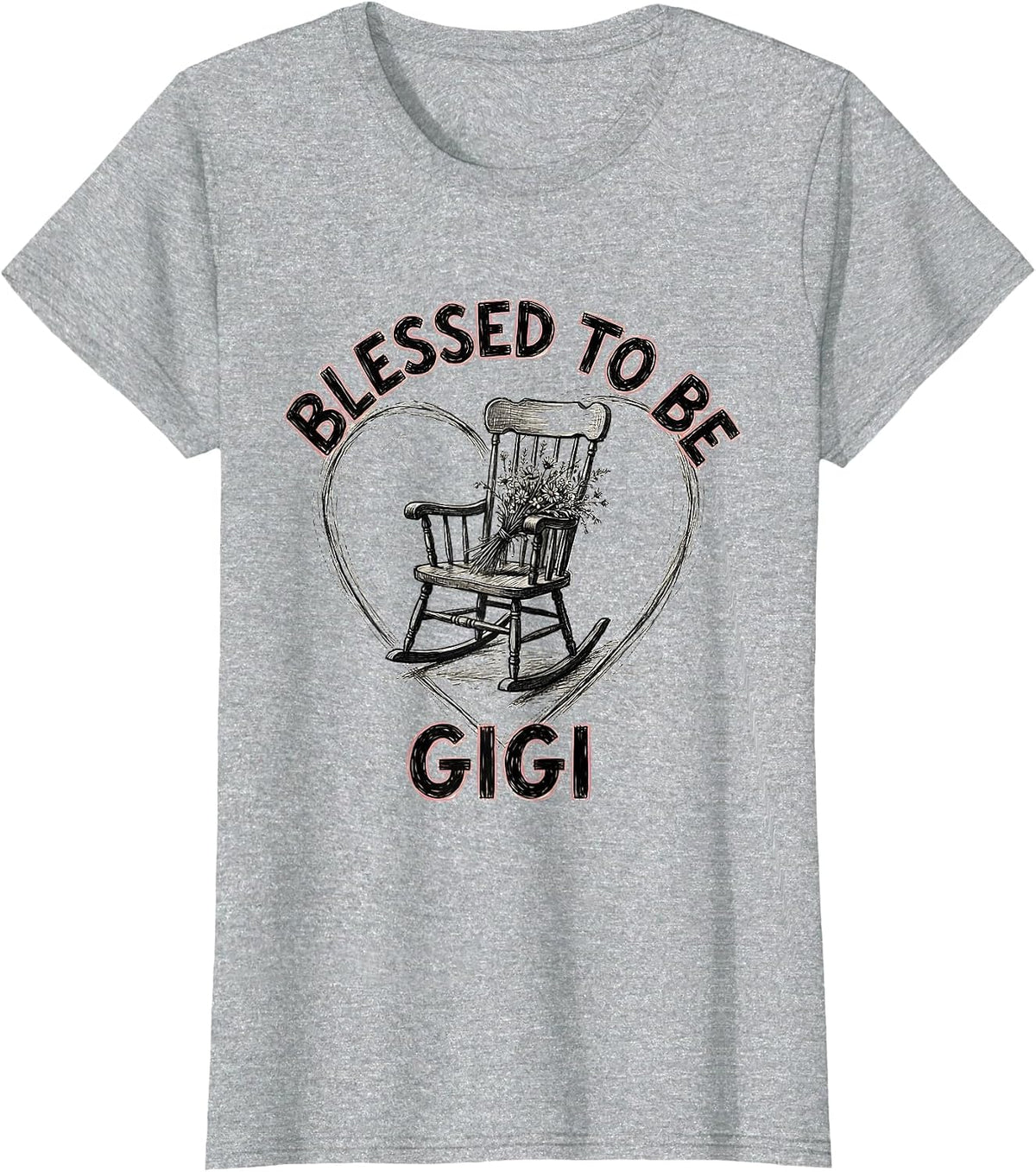 Women's Blessed To Be Gigi Grandma Gift Design T-Shirt - Heather Grey