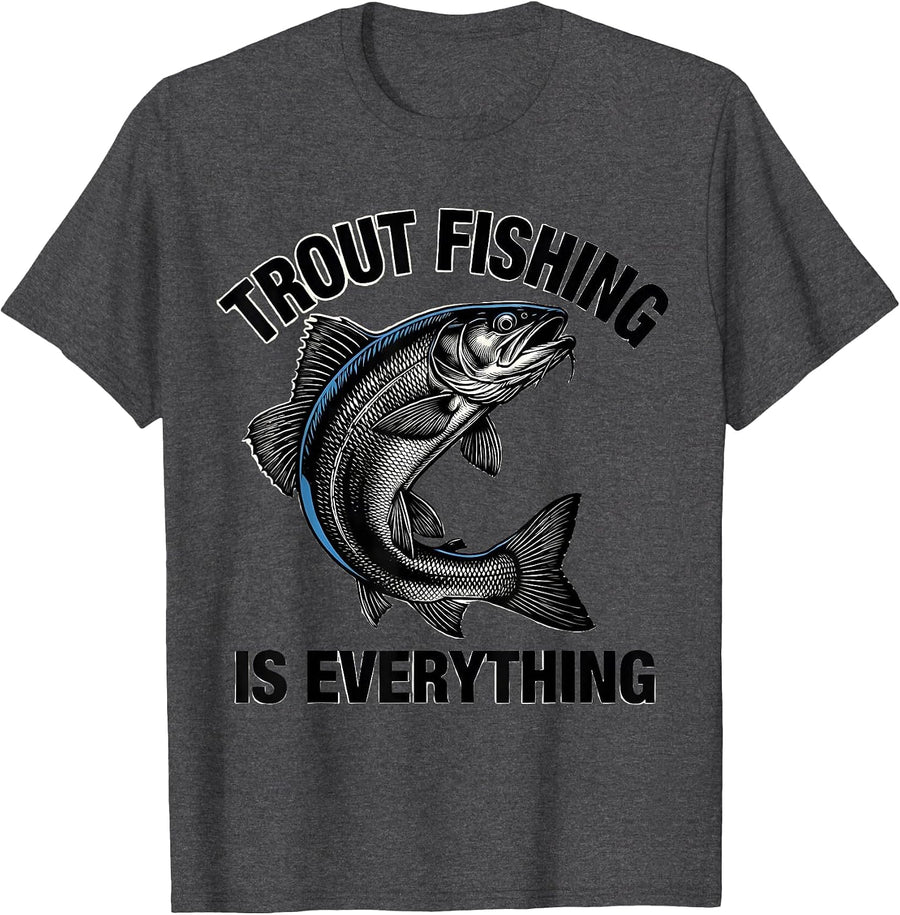 Men's Fish Around and Find Trout Fishing Design T-Shirt - Dark Heather Grey