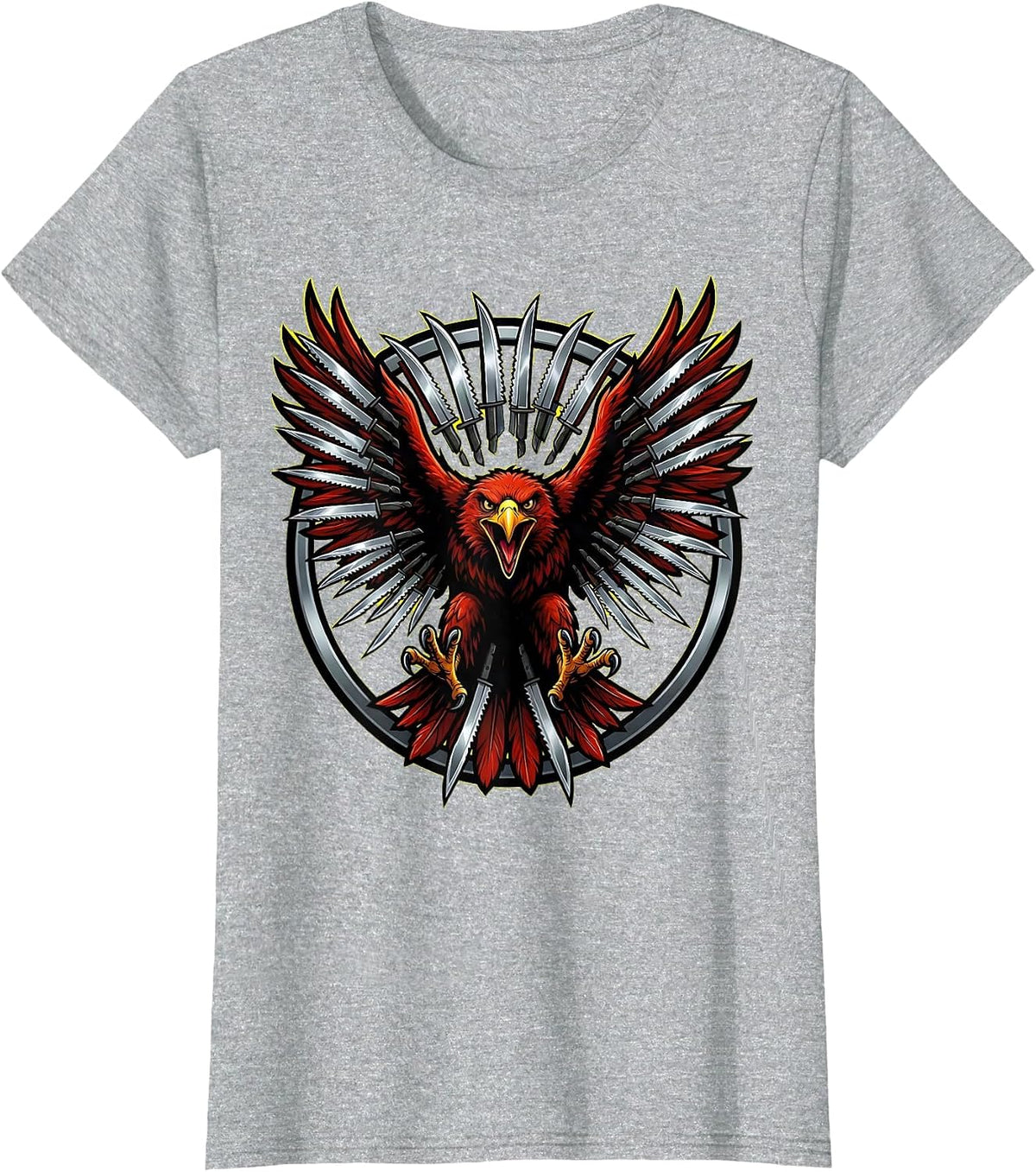 Punk Rock Eagle Razor Blade Feathers Dive T-Shirt - Heather Grey