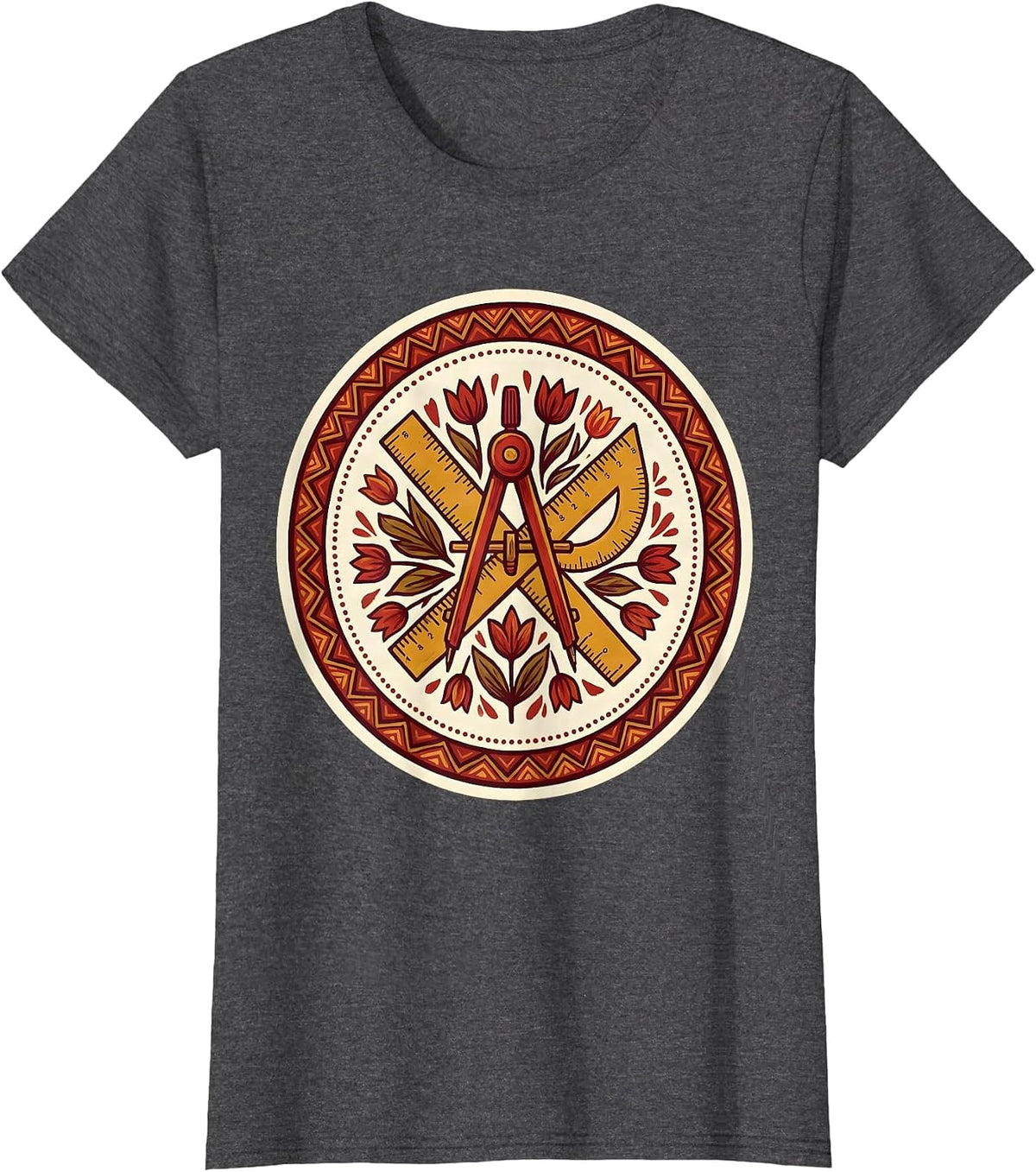 Women's Art Teacher Geometric Tools Illustration T-Shirt - Dark Heather Grey