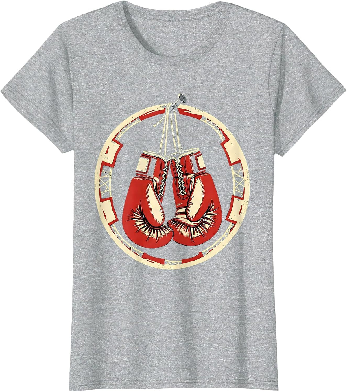 Vintage Boxing Gloves Hanging From Nail Graphic T-Shirt - Heather Grey