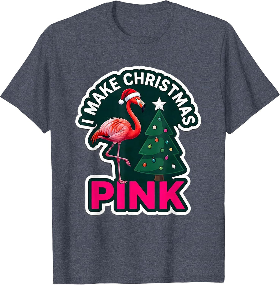 I Make Christmas Pink Flamingo Holiday Humor Novelty Gift T-Shirt - Heather Blue