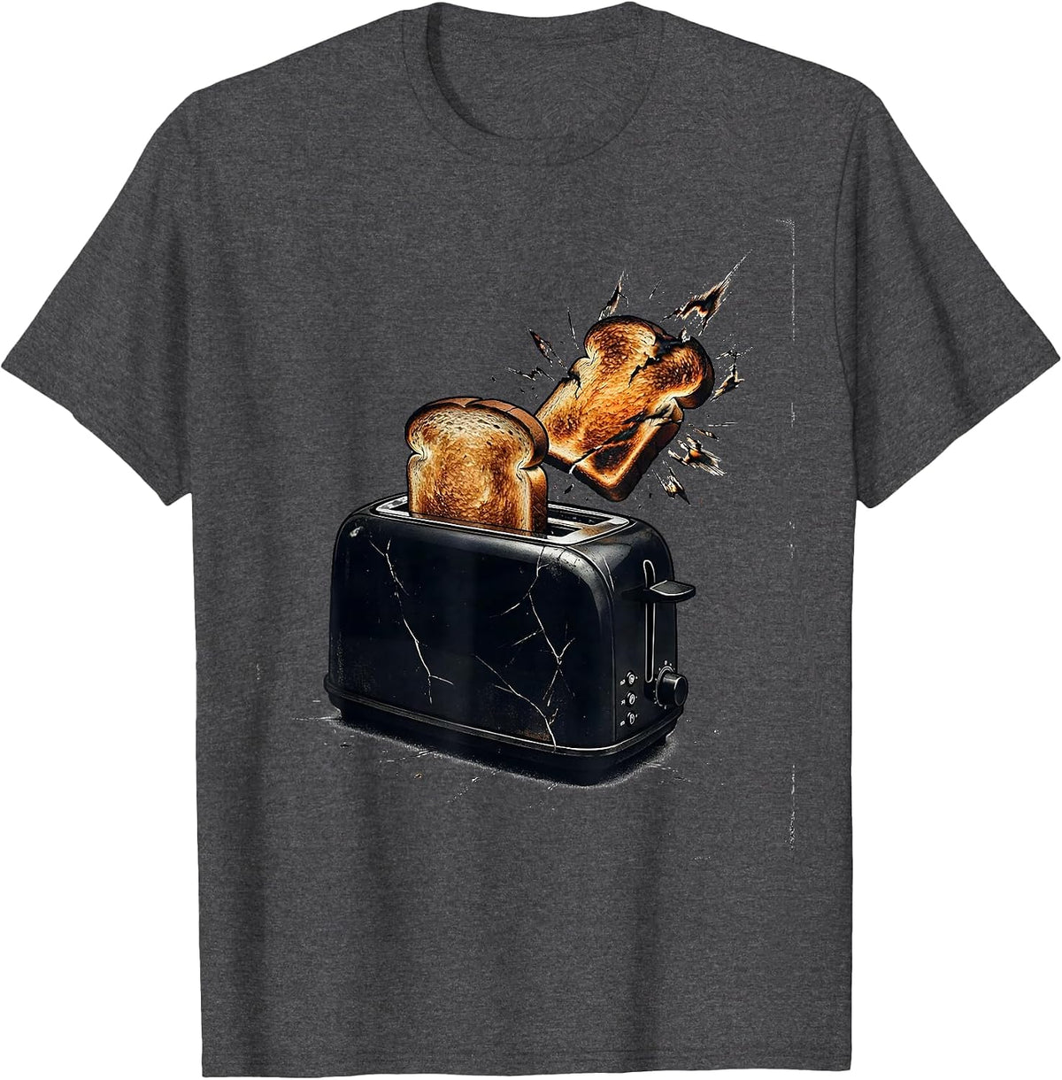 Men's Toaster Chaos Distressed Novelty Humor T-Shirt - Dark Heather Grey