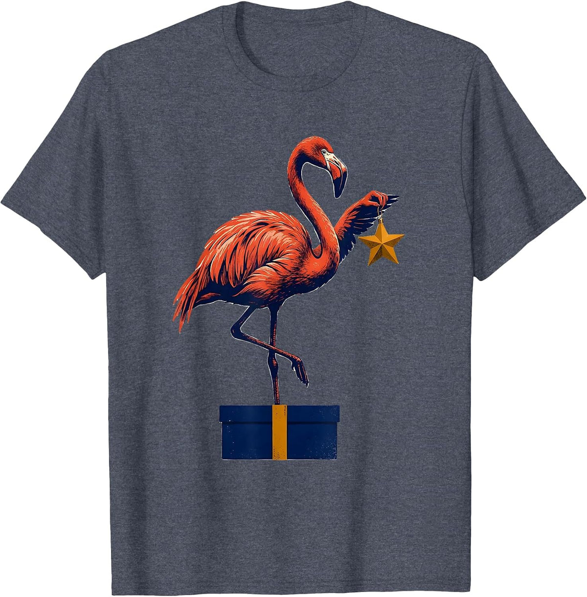 One-Legged Flamingo Wood Type Letterpress Funny Flamingo T-Shirt - Heather Blue