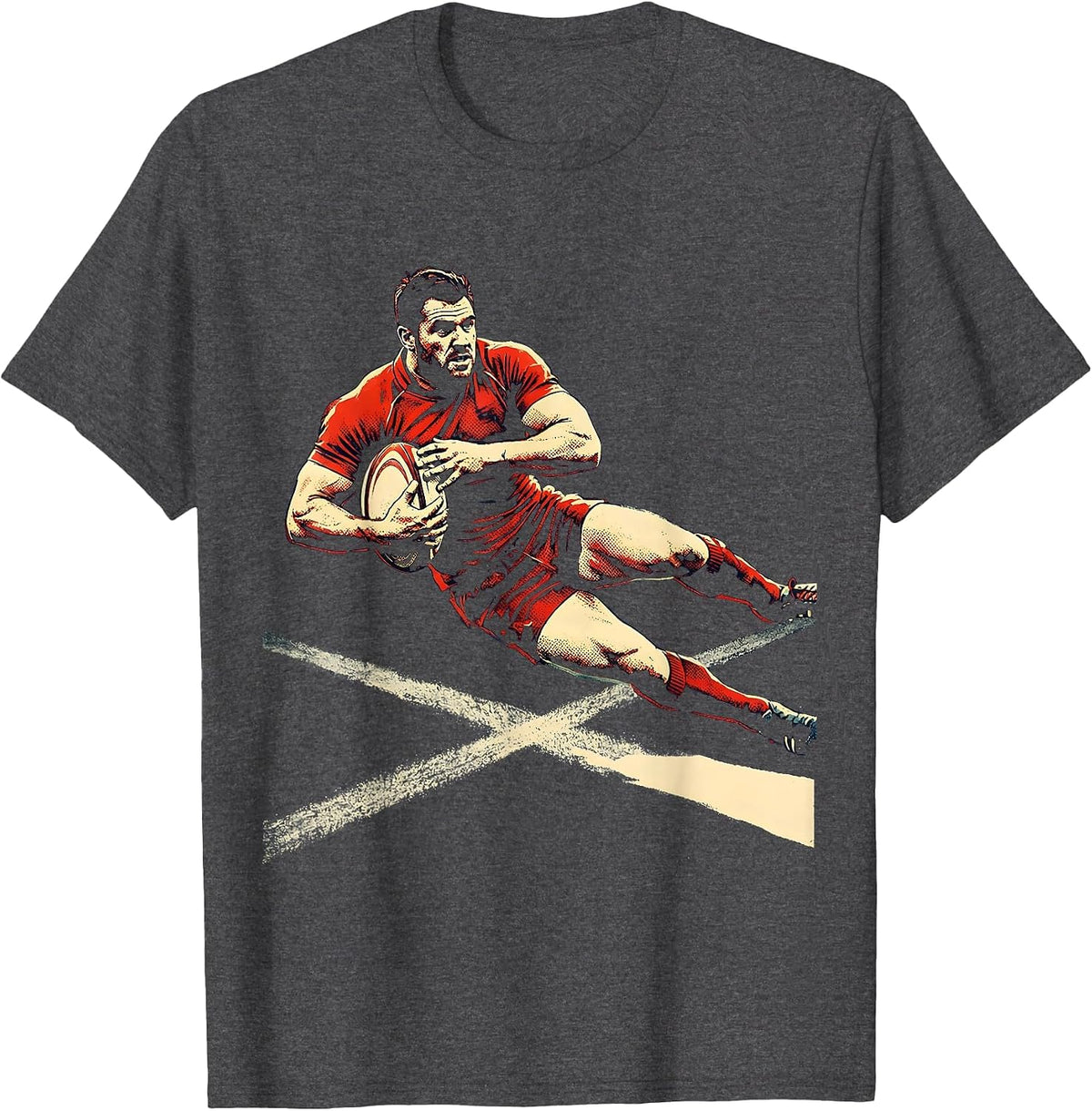 Rugby Player Diving Over Try Line Game Day T-Shirt - Dark Heather Grey