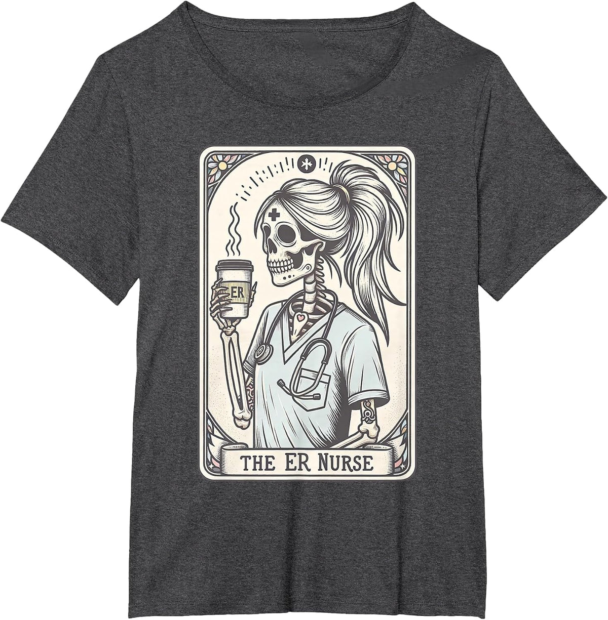 The Nurse Tarot Card Skeleton Nursing School Graduation RN T-Shirt - Dark Heather Grey
