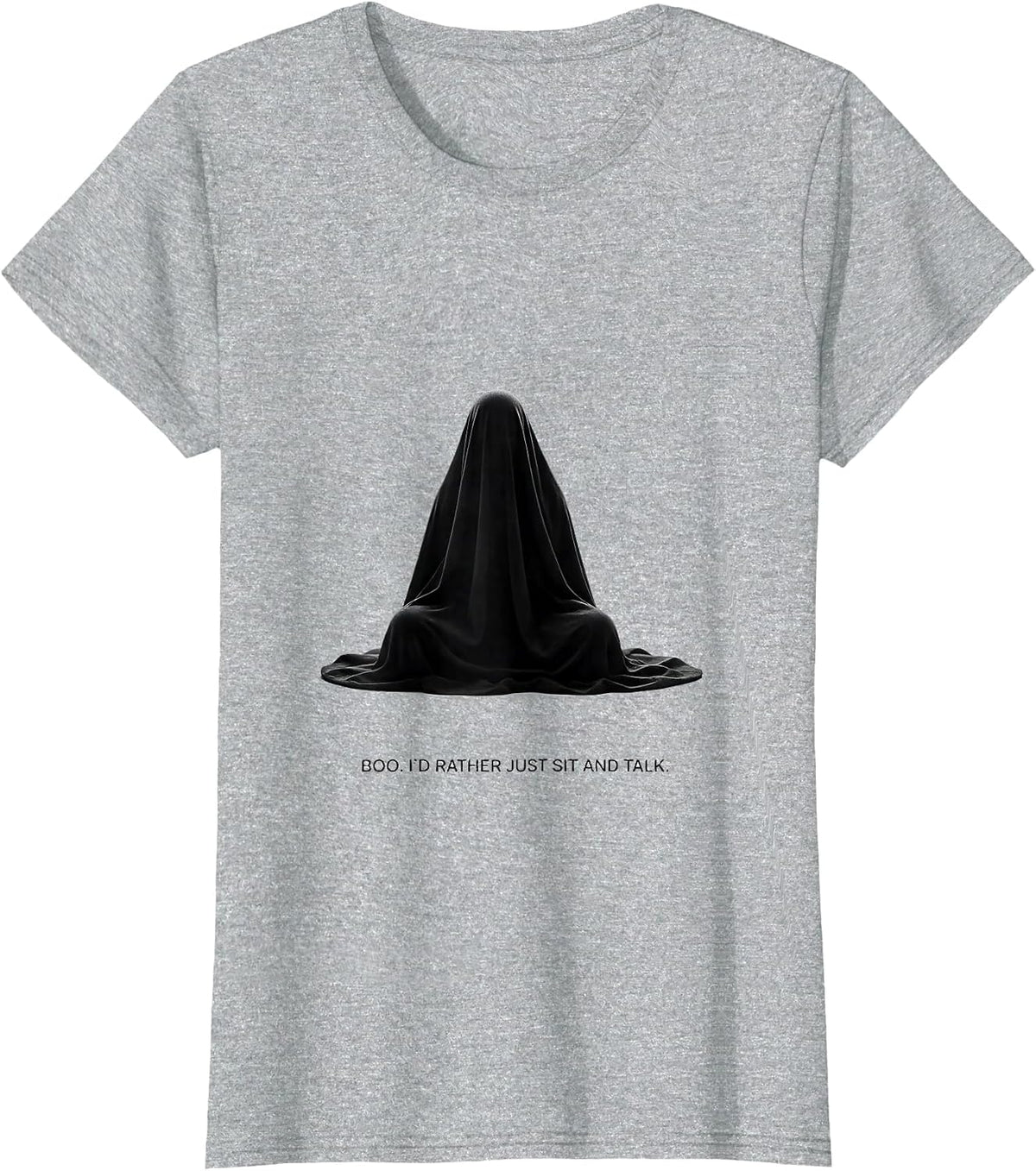 Women's Boo I'd Rather Just Sit And Talk Minimalist Ghost Mental T-Shirt - Heather Grey