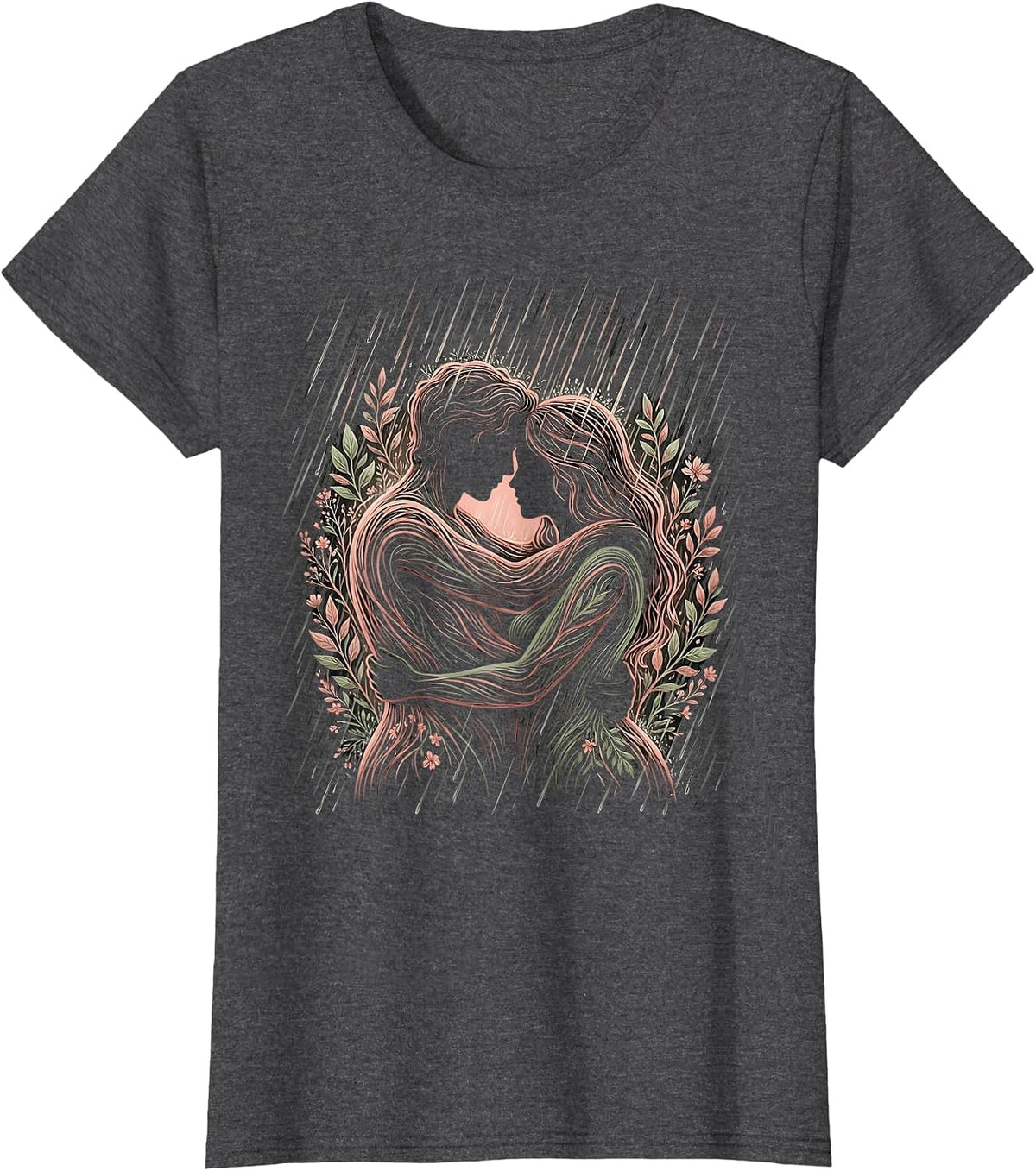Women's Kindness in the Rain Hugging Figures Illustration T-Shirt - Dark Heather Grey