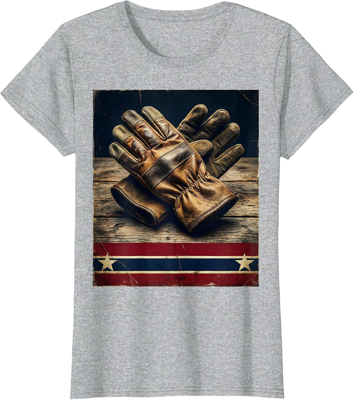 Labor Day Worn Leather Work Gloves on Wood T-Shirt - Heather Grey