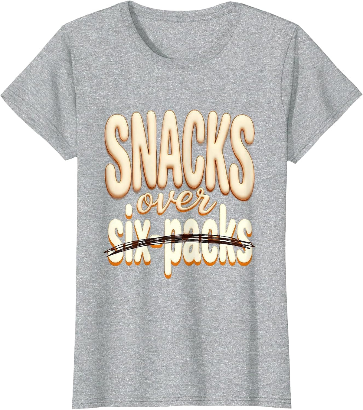 Snacks Over Six-Packs Funny Dad Bod Design T-Shirt - Heather Grey