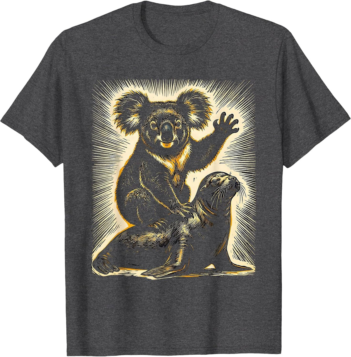Broad Blunt Koala Linocut Funny Animal Lover T-Shirt - Dark Heather Grey
