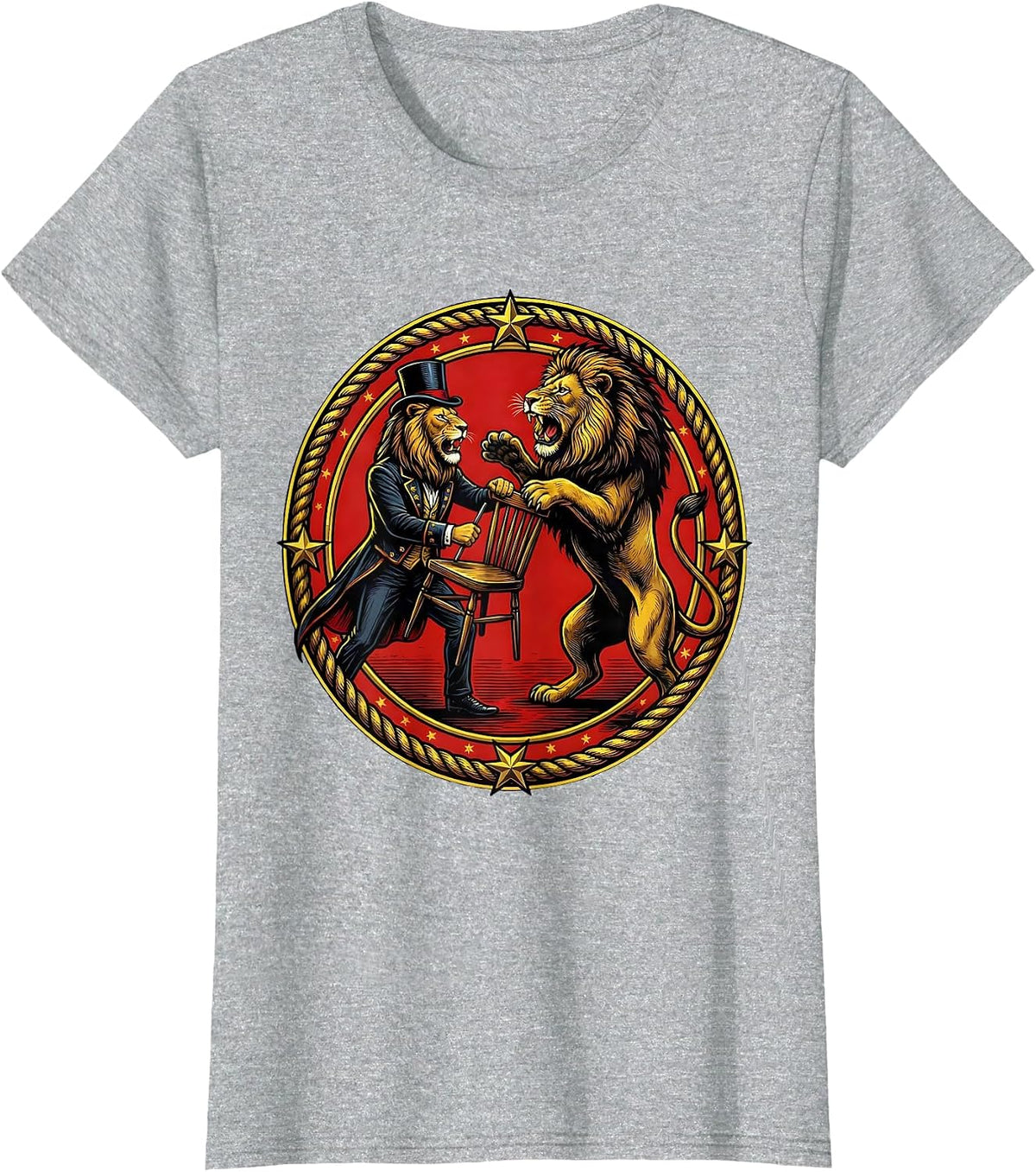 Lion Tamer Classic Circus Art Graphic T-Shirt - Heather Grey