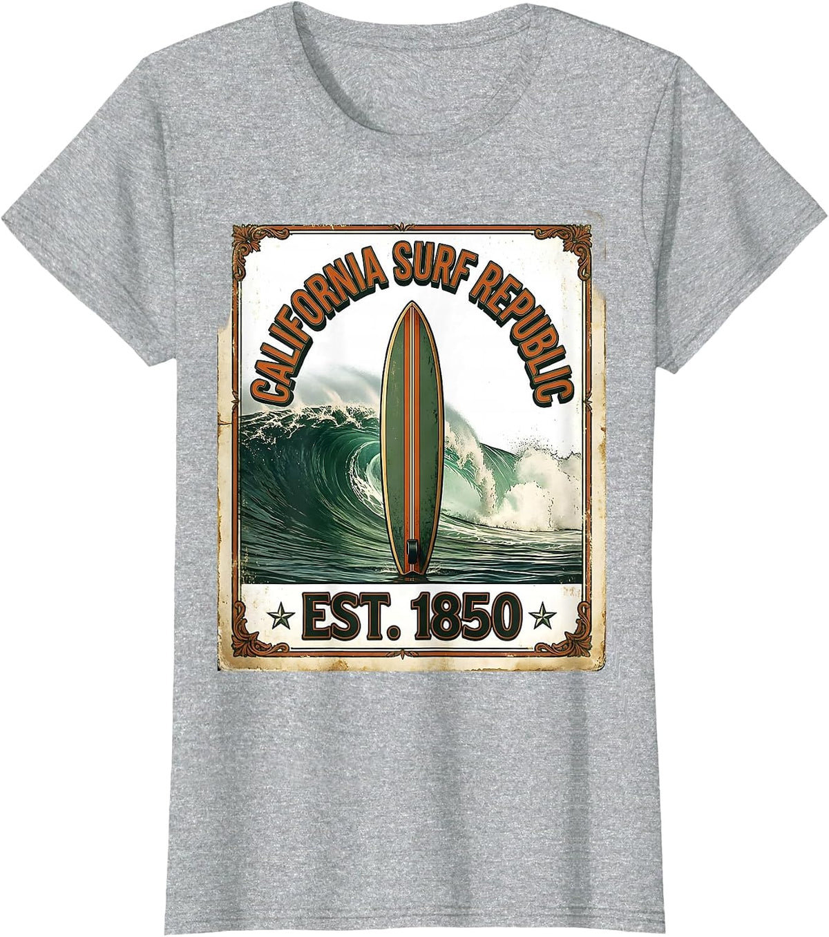 Women's California Surf Republic Vintage Retro Surf Beach Nostalgia T-Shirt - Heather Grey