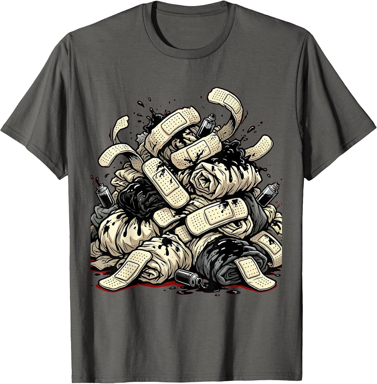 Tattoos Are Trashy Bandages and Ink Rags Art T-Shirt - Asphalt Grey