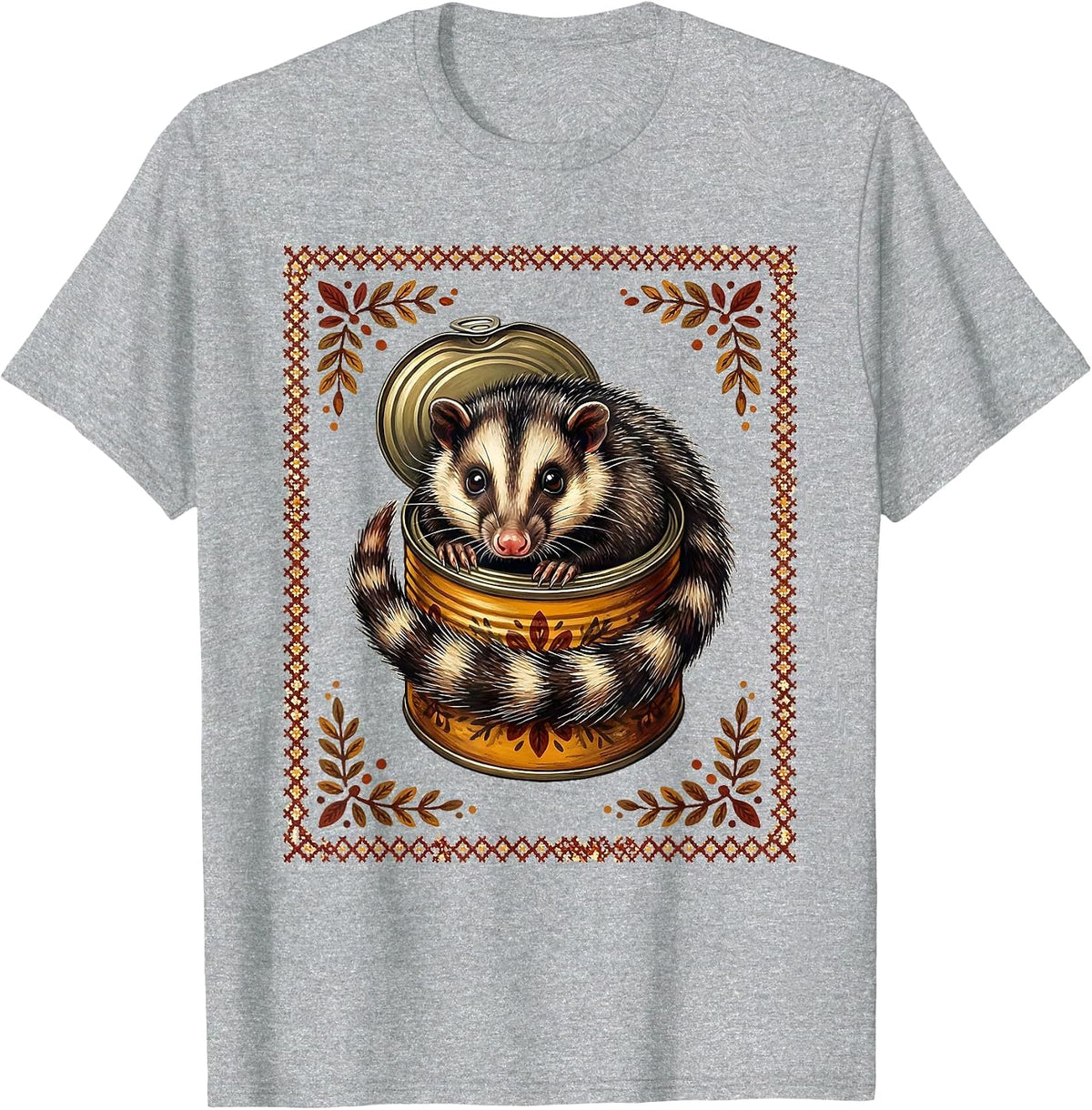 Men's Possum in a Tin Can Cute Funny Opossum Art T-Shirt - Heather Grey