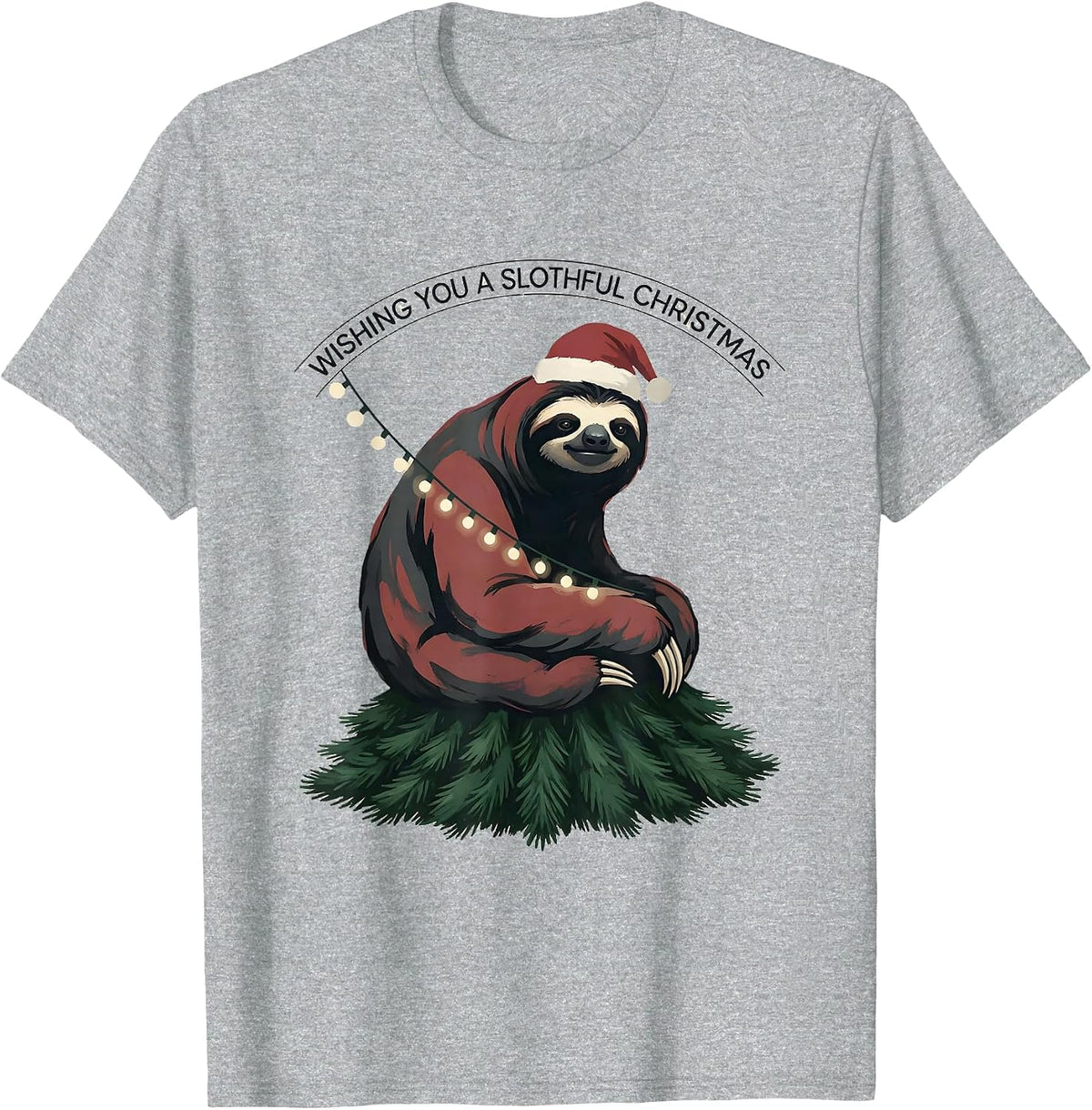 Men's Wishing You a Slothful Christmas Funny Sloth Lover Holiday T-Shirt - Heather Grey