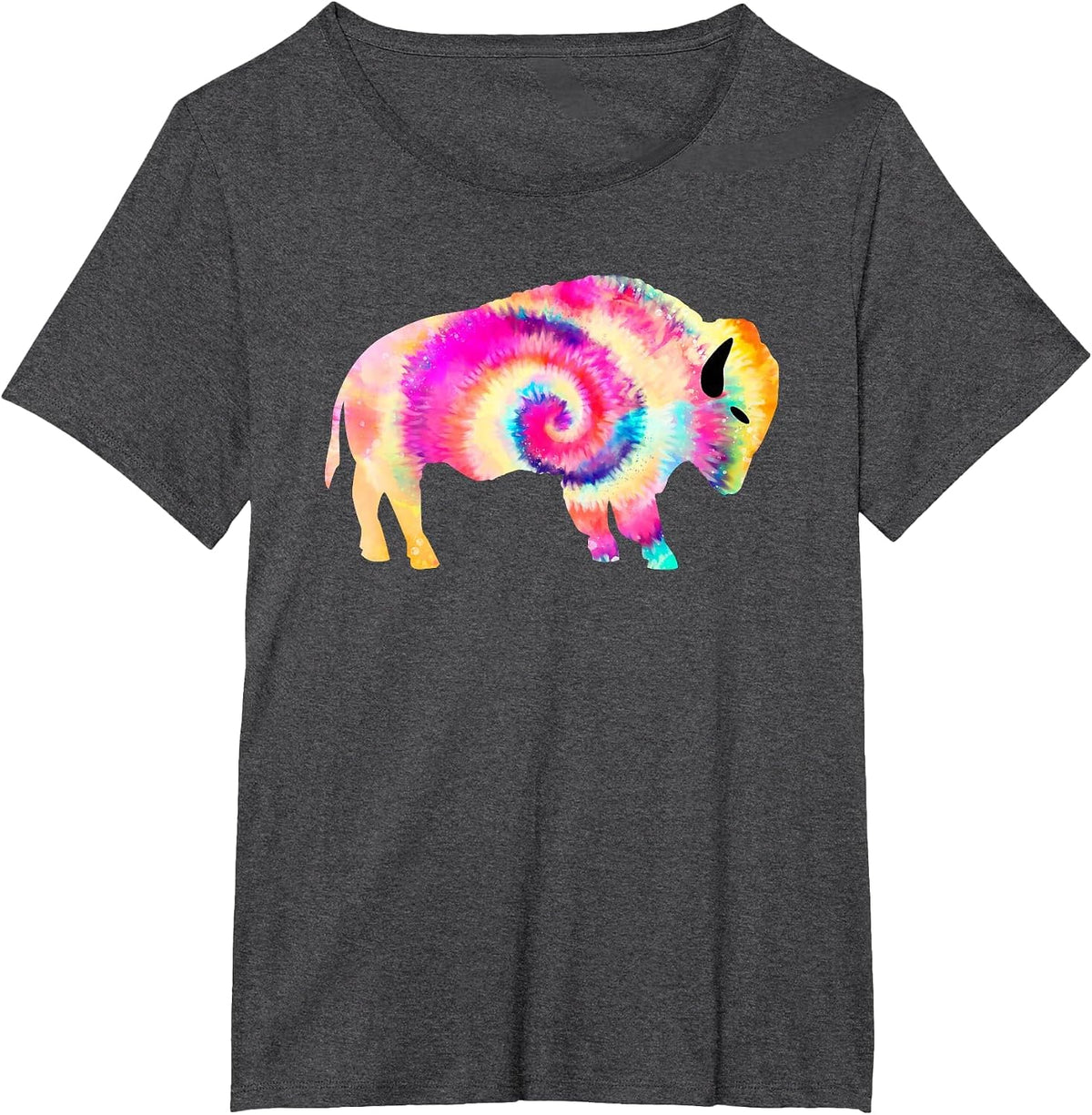 Rainbow Tie Dye Buffalo American Bison T-Shirt - Dark Heather Grey