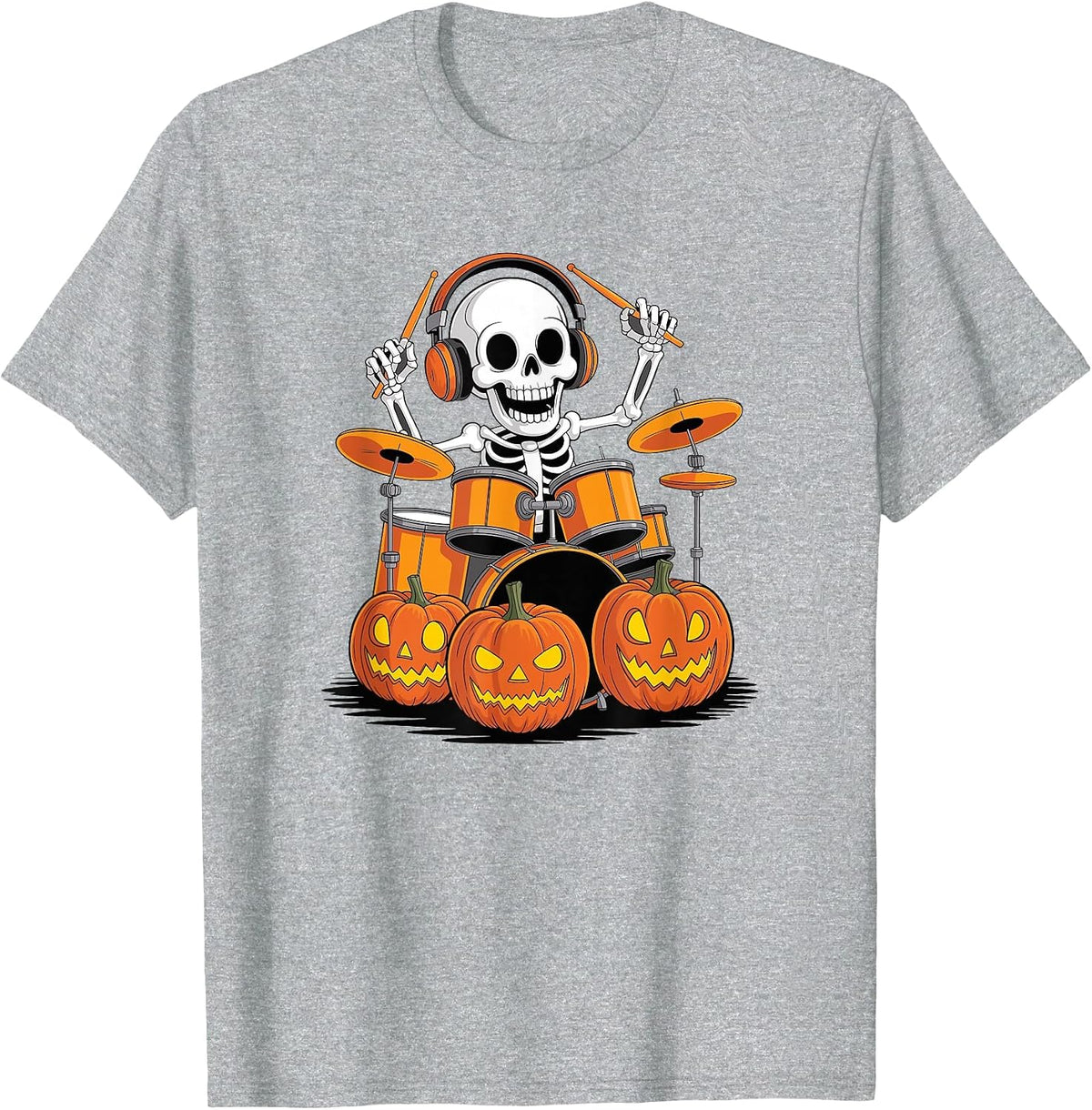 Halloween Skeleton Drumset Drum Drummer Drumming Drummers T-Shirt - Heather Grey